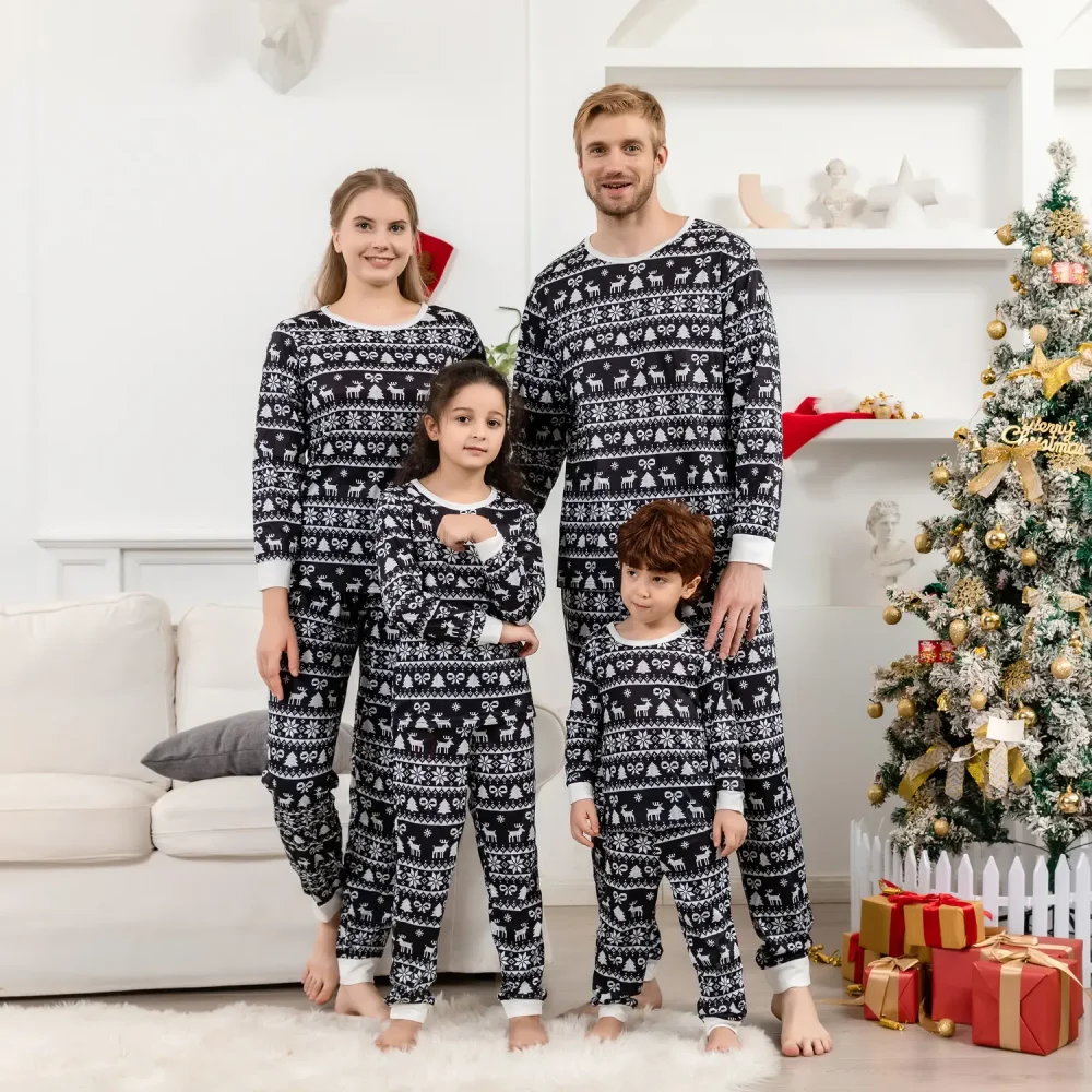 Black and White Cute Reindeer Christmas Pajamas 2