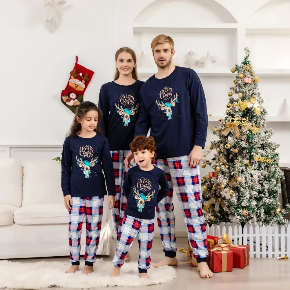 Blue Reindeer Christmas Pajamas 1