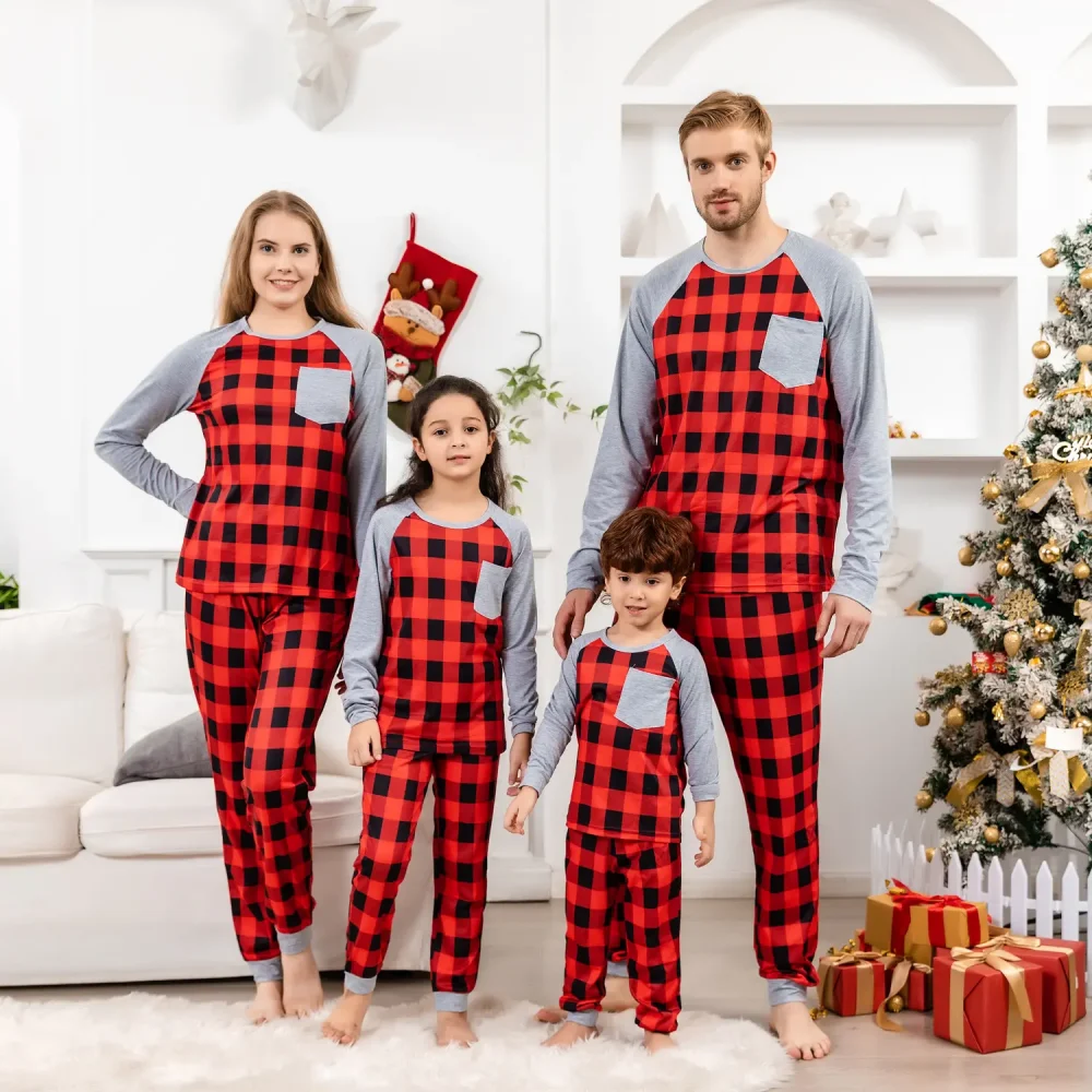 Red Plaid with Pocket Christmas Pajamas 1