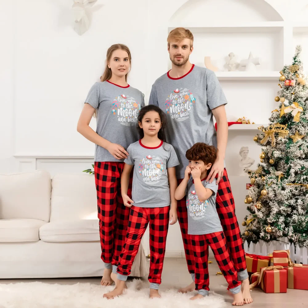 Text Short Sleeve Christmas Pajamas 5