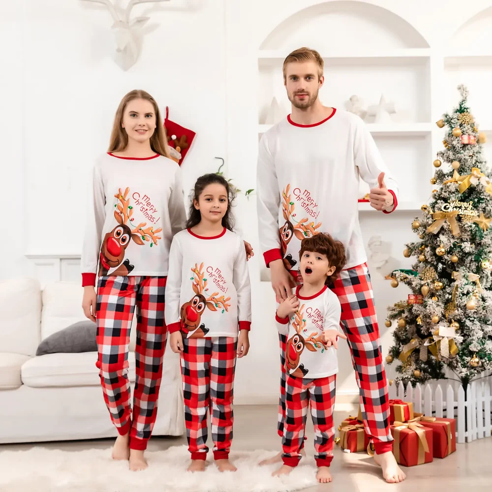 White Cute Reindeer Christmas Pajamas 11